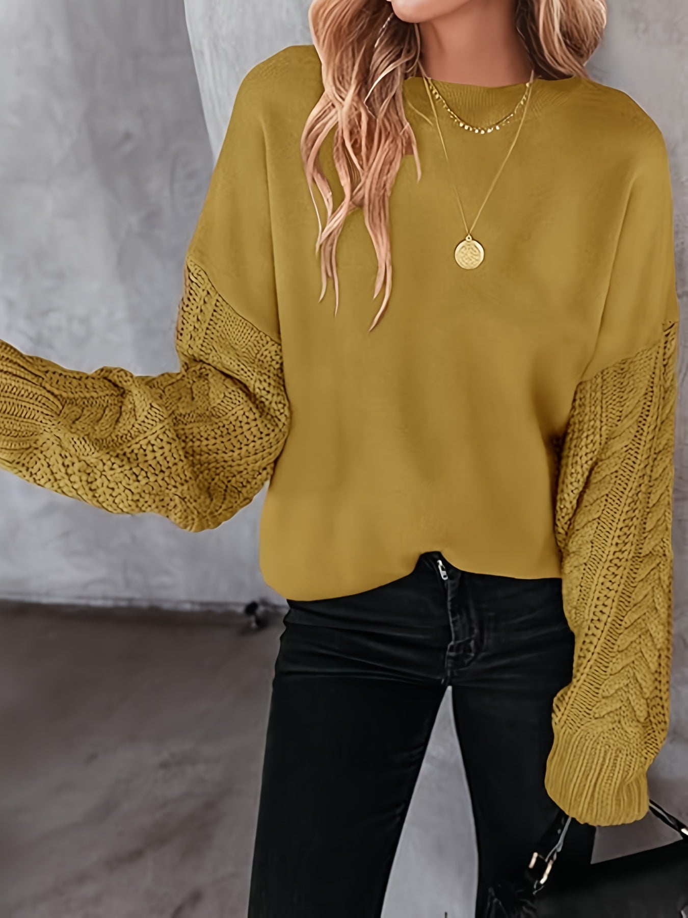  Casual Sweater Solid Long Sleeve Round Neck Loose Pullover Jumper