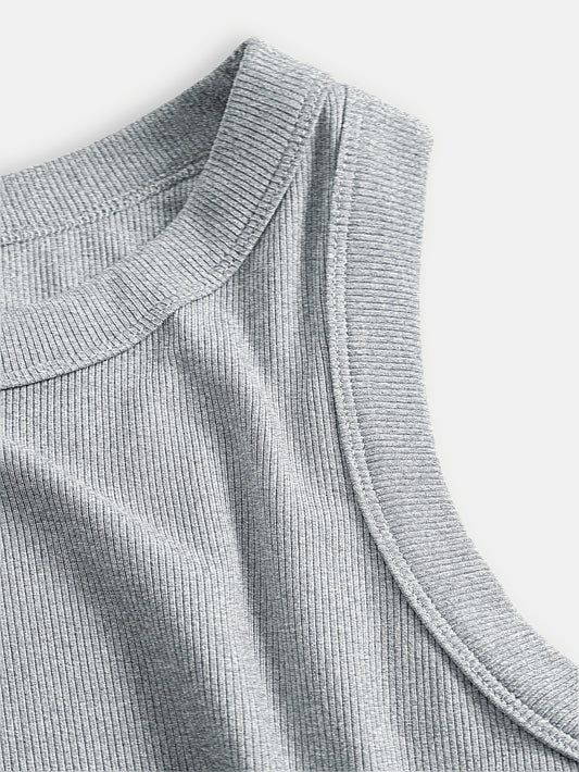 Ribbed Sports Tank Top Round Neck Sleeveless Women's Tops
