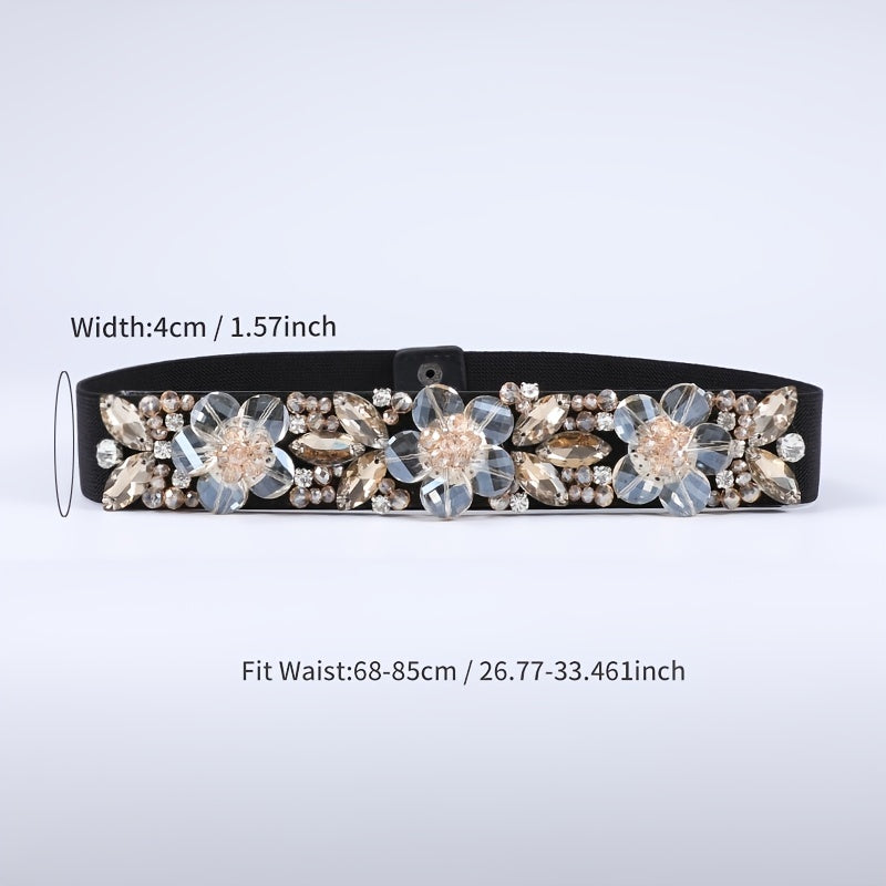 Women's Rhinestone Flower Elastic Belt