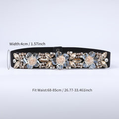 Women's Rhinestone Flower Elastic Belt