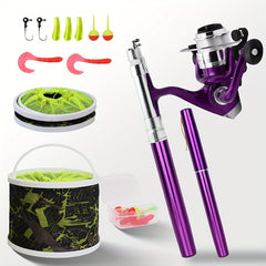Portable Pen Fishing Rod w/ Spinning Reel - Fishing Tackle Set