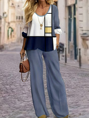  Geo Print Top & Pants Outfits 2 Piece Set