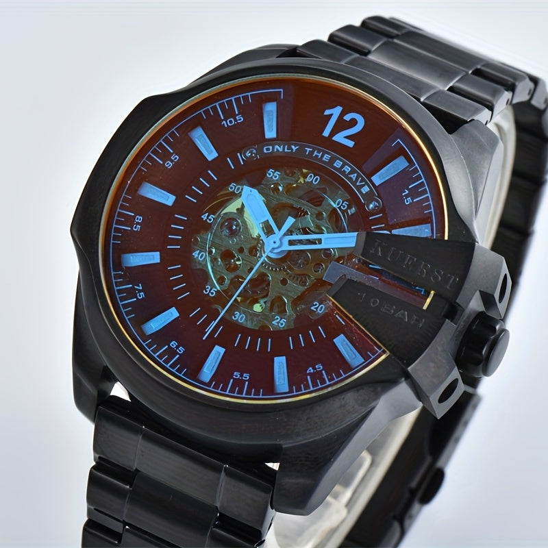 KUERST Steel Strap Mechanical Watch with Glow Pointer