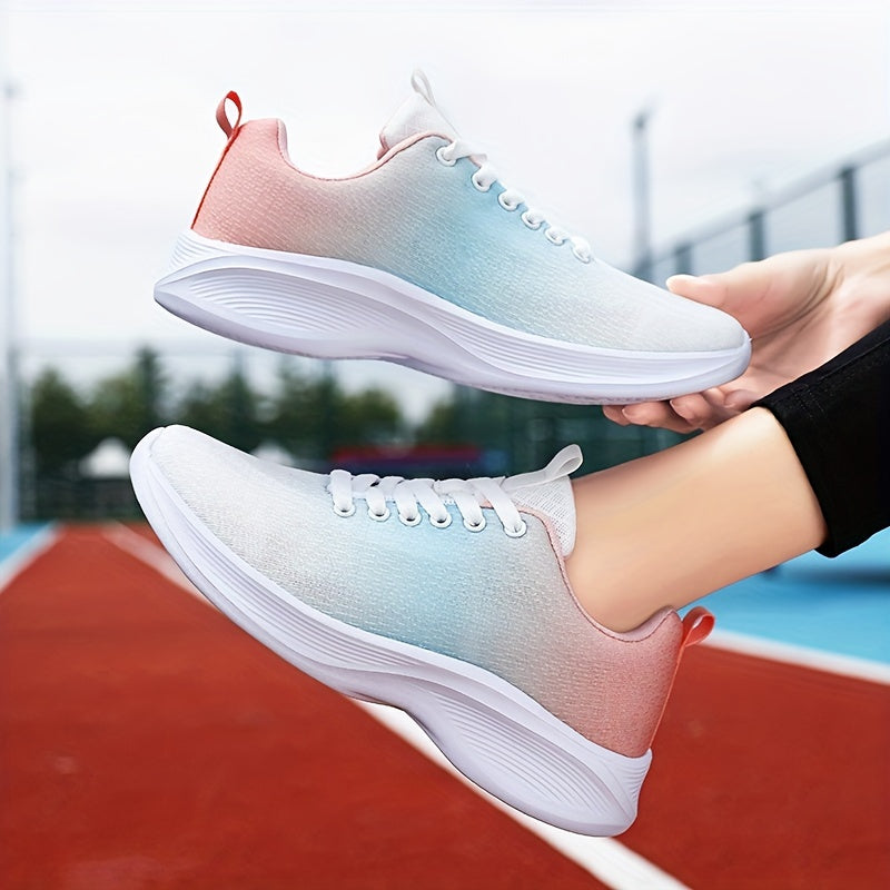 Ombre Lace Up Running Shoes Non Slip Mesh Sneakers for Casual Wear