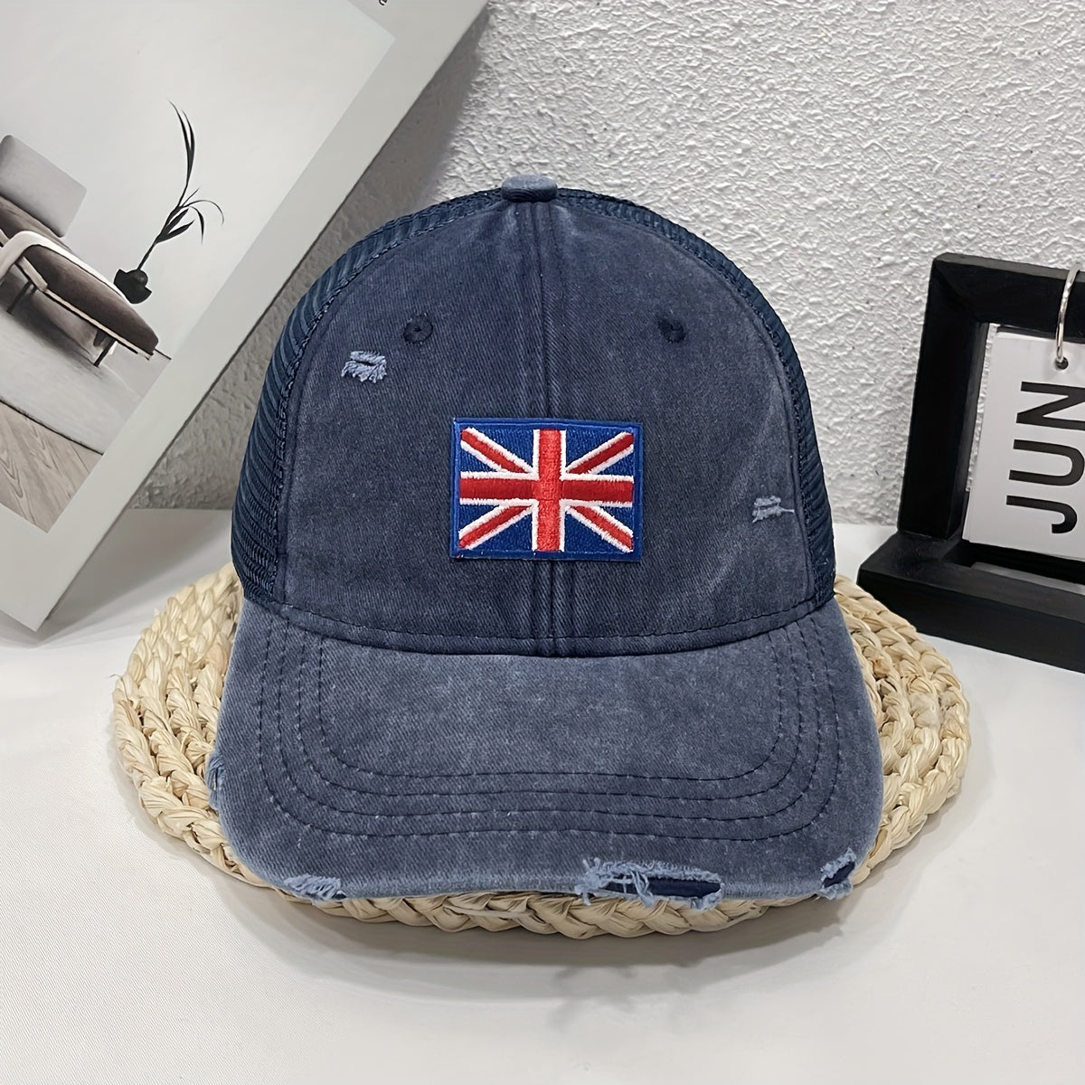 Embroidered British Flag Denim Baseball Cap
