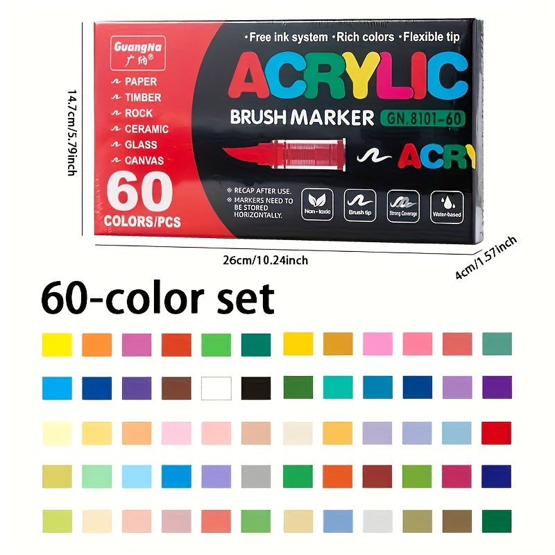 60pcs Odorless Soft Tip Markers with Flexible Brush Tips