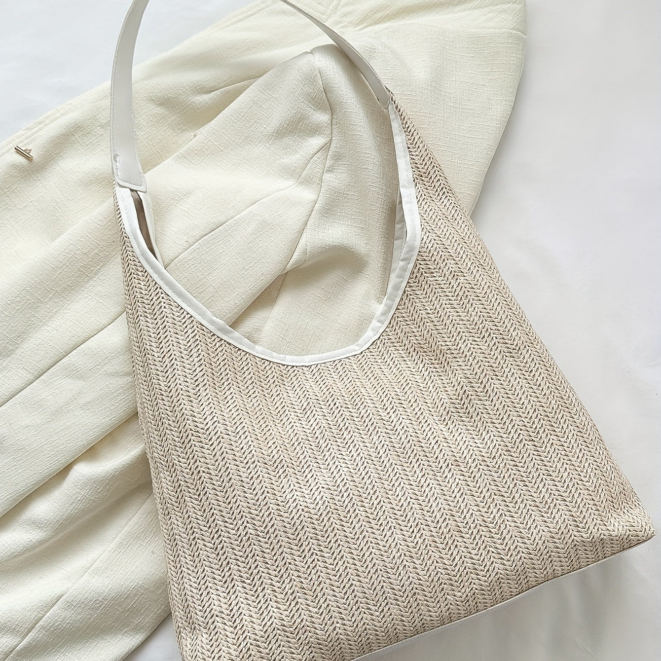 Minimalist Embroidered Shoulder Straw Bag Lightweight Storage Bag