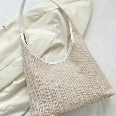 Minimalist Embroidered Shoulder Straw Bag Lightweight Storage Bag