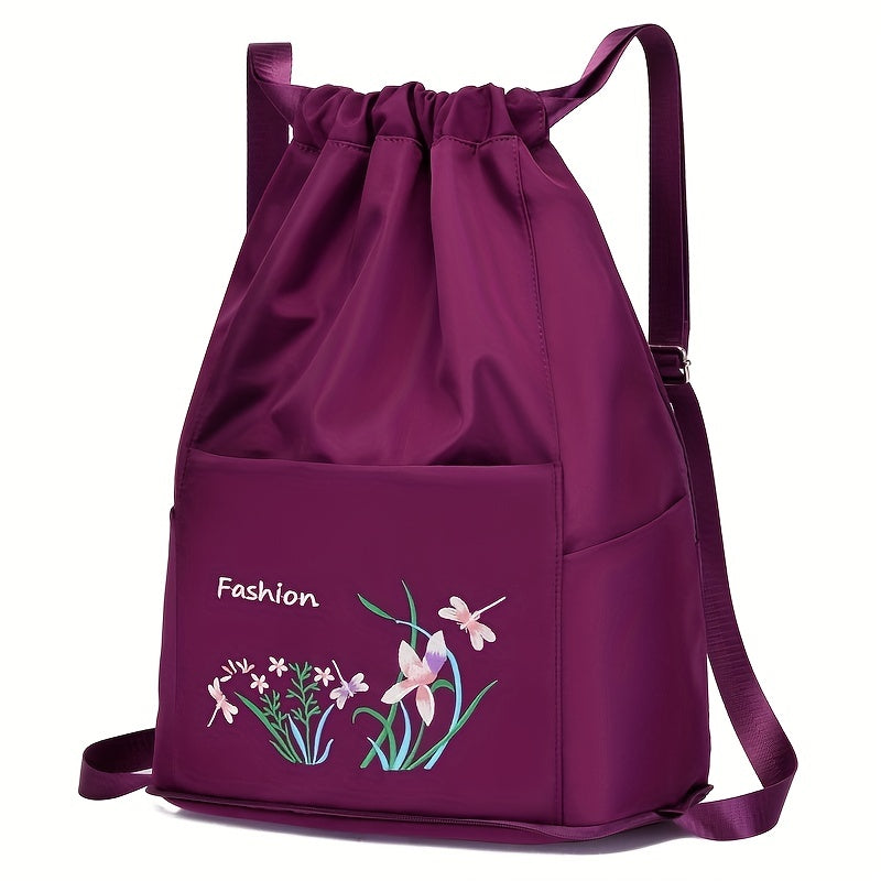 Floral Print Drawstring Backpack Lightweight Storage Rucksack Travel Bag