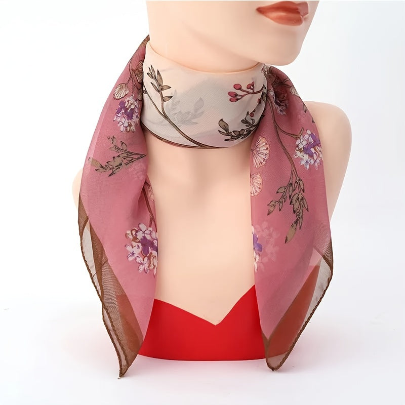Vintage Flower Print Chiffon Scarf Women's Necktie