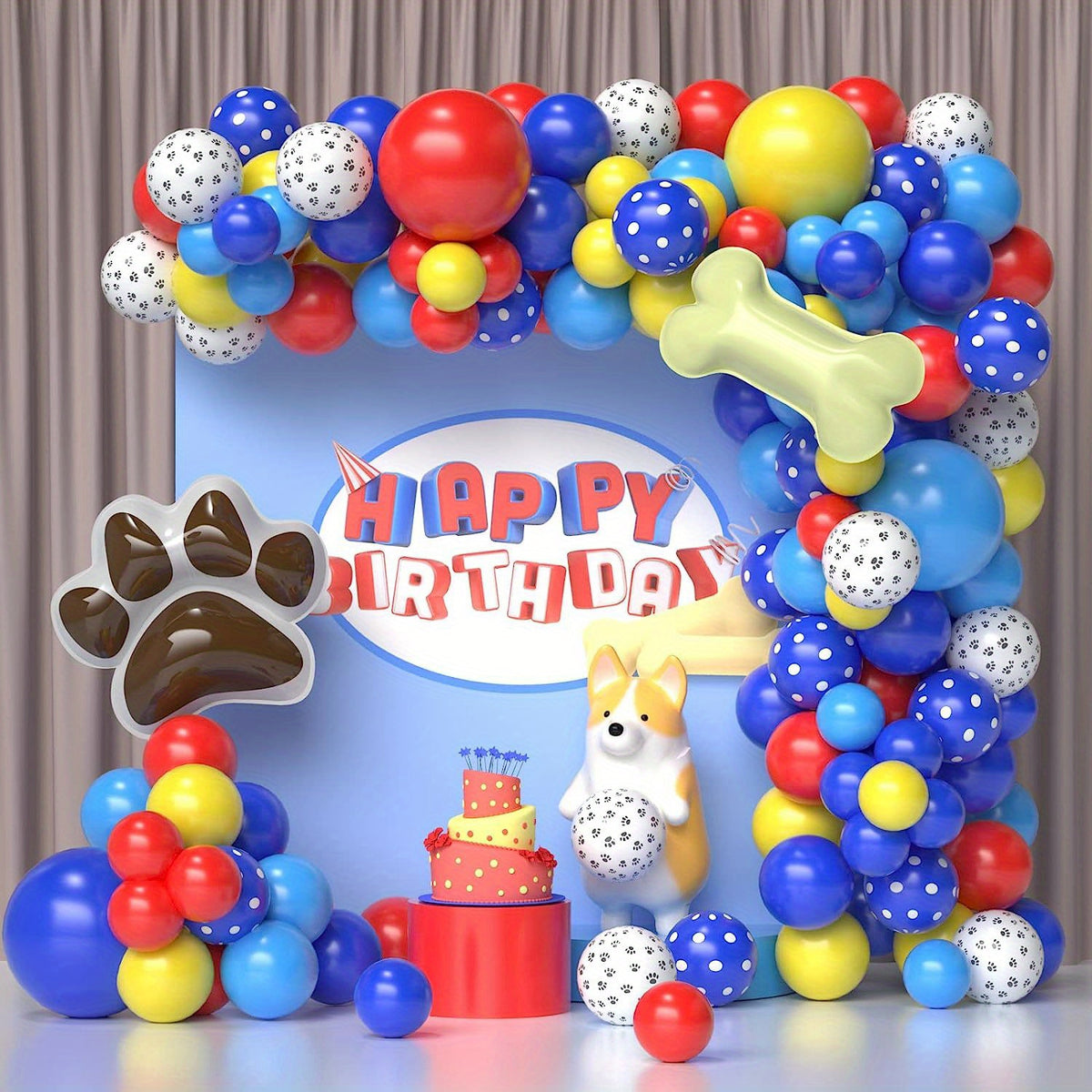 122pcs Paw Birthday Balloons Garland Kit Dog Paws Spotted Balloons Bone Foil Bal