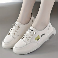 Women's Bear Pattern Flat Sneakers Lace Up Low Top Shoes