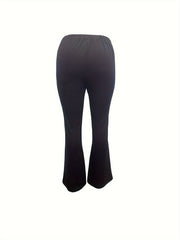  Solid High Rise Flared Leg Stretch Trousers