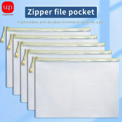 100pcs Mesh Zipper Bags Waterproof File Folders Beige File Bags