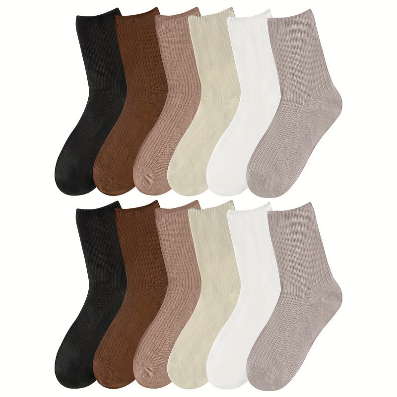 6 12 Pairs Cotton Crew Socks Women Men Solid Casual Socks