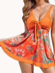  Colorblock Floral Tankini Set