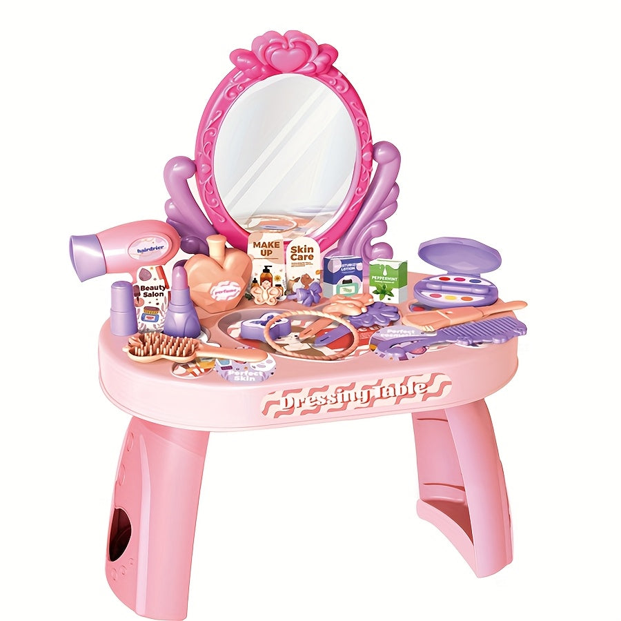 30pcs Kids Princess Dress Up Toy Set with Hair Dryer Lipstick Ponytail