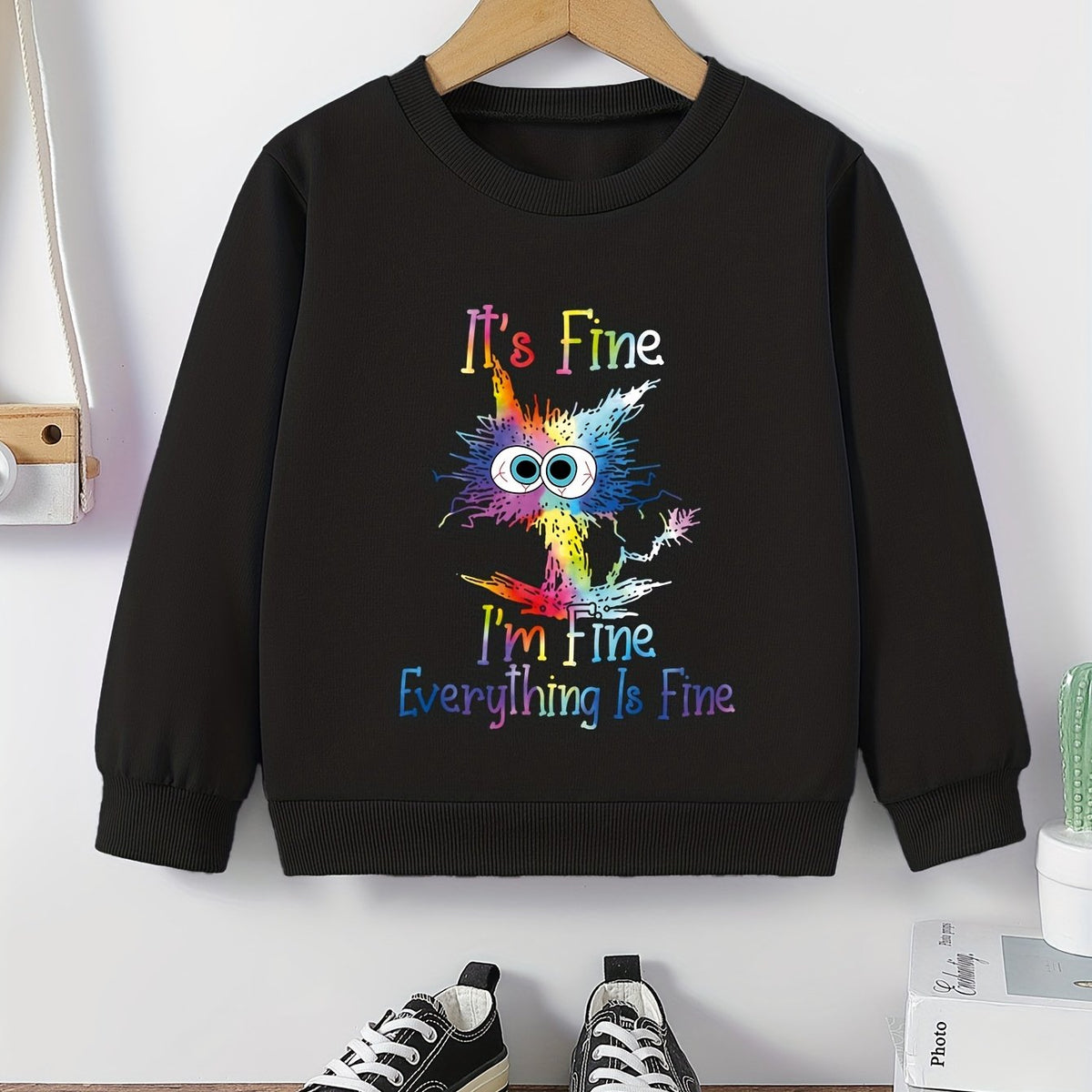 Girls Cat Graphic Sweatshirt - Comfy Casual Kids Active Pullover Top