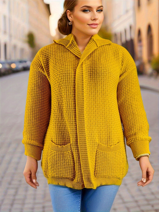  Hooded Open-Front Cardigan with Pockets