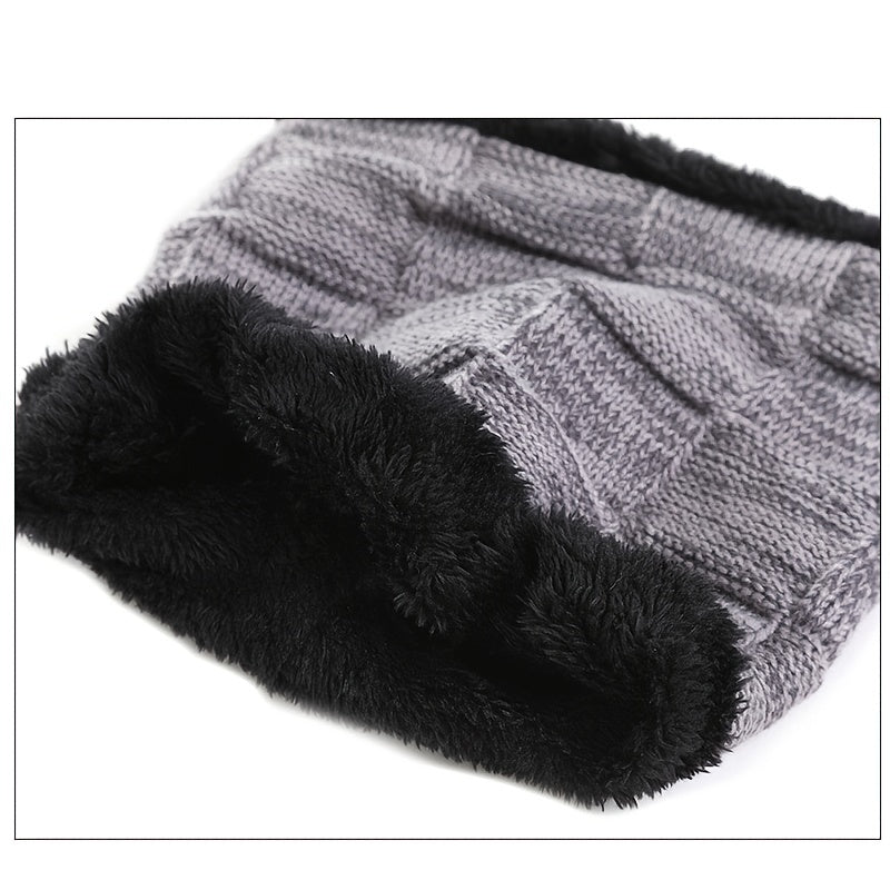 Winter Beanie Scarf Halter Set Thick Fleece Lined Neck Halter Warm Knitted Hat