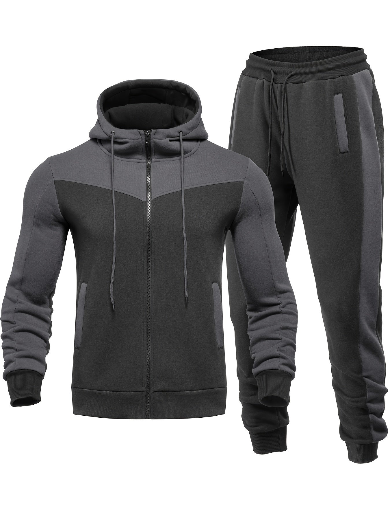 Men's Hooded Zip Jacket and Drawstring Sweatpants Set for Spring/Autumn