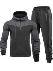 Men's Hooded Zip Jacket and Drawstring Sweatpants Set for Spring/Autumn