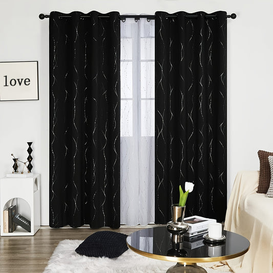 Silver Wave Line Blackout Curtain Home Decor