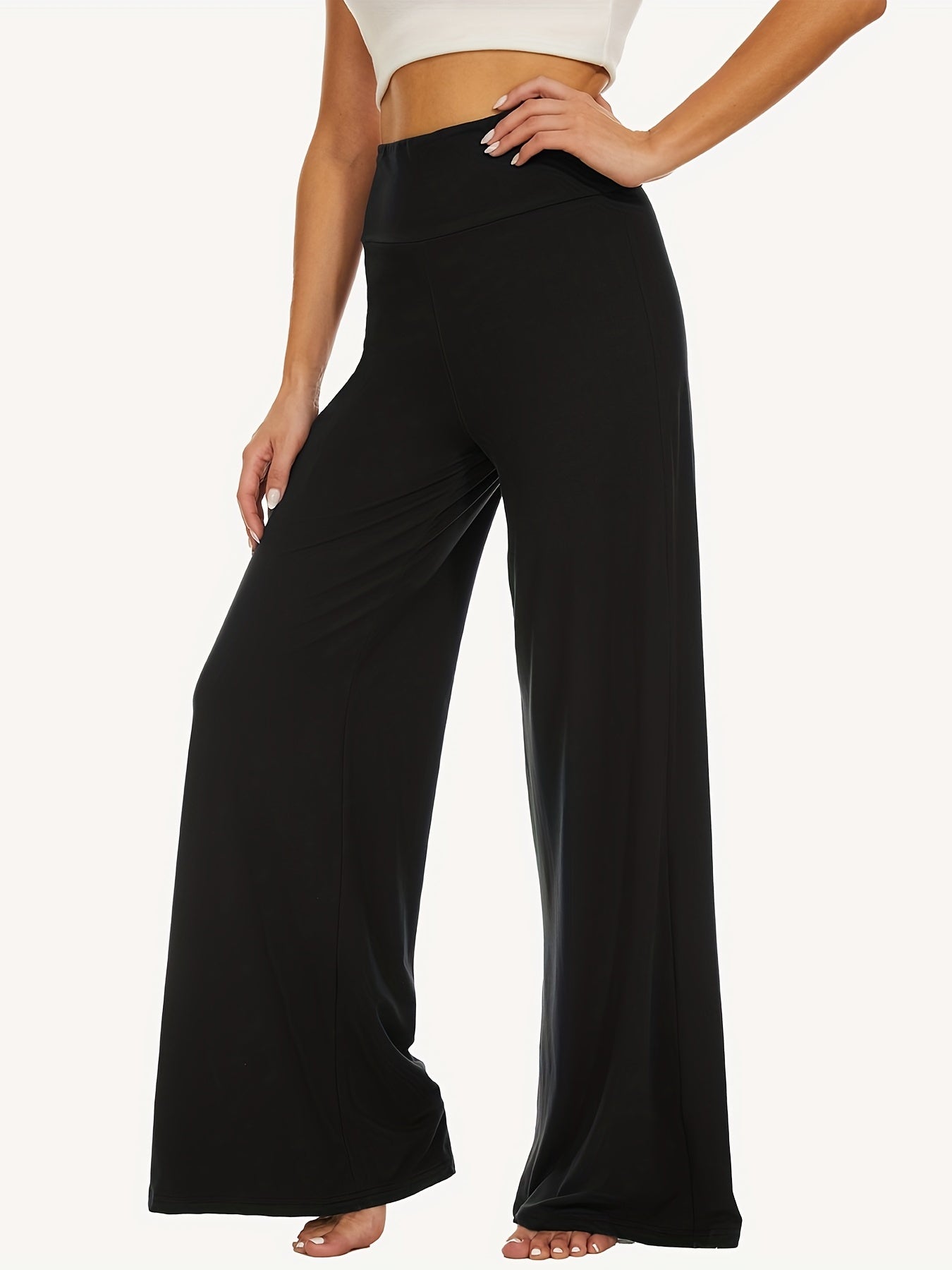 Women's Plus Solid High Rise Wide Leg Trousers