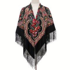 Bohemian Flower Print Square Scarf Vintage Warm Cape Women's Cardigan Wrap