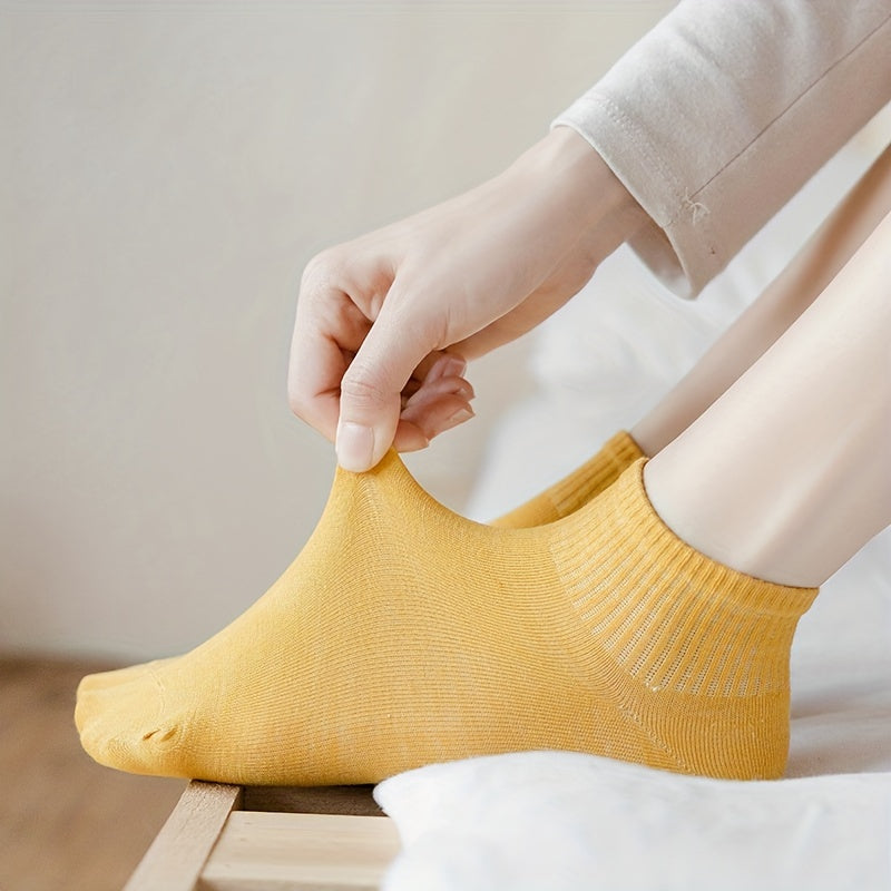 10 Pairs Women's Crew Short Socks Solid Colors Breathable Comfortable Stockings