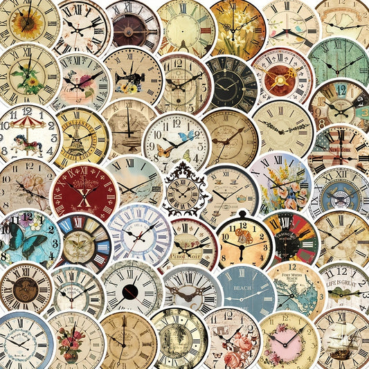 50pcs Vintage Clock Doodle Sticker Decoration Waterproof Decal Stickers