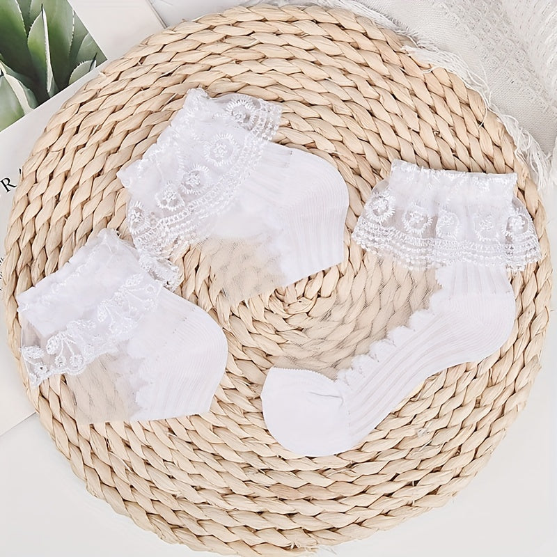 3 Pairs Girls Thin Knee High Socks Mesh Breathable Lace Children's Socks