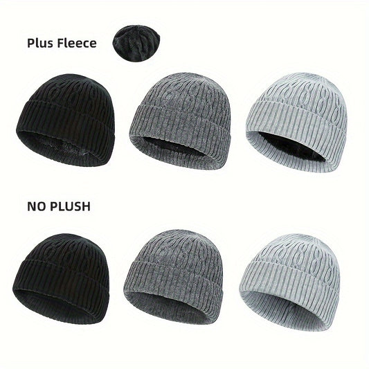 Knitted Cap With Fleece Lining Winter Beanie Hat