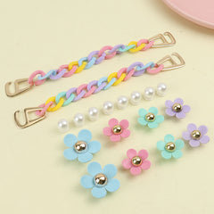 Colorful Flower Faux Pearls Shoe's Accessory Ornaments Set