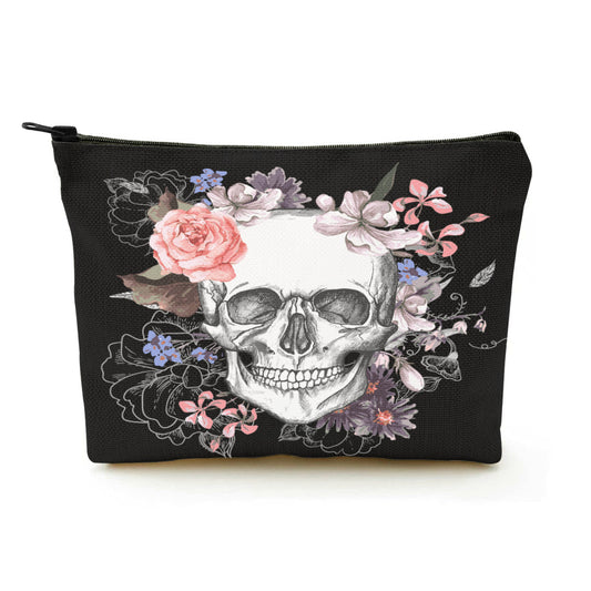 Skull Flowers Makeup Bag Zipper Cosmetic Pouch Toiletry Travel Organizer
