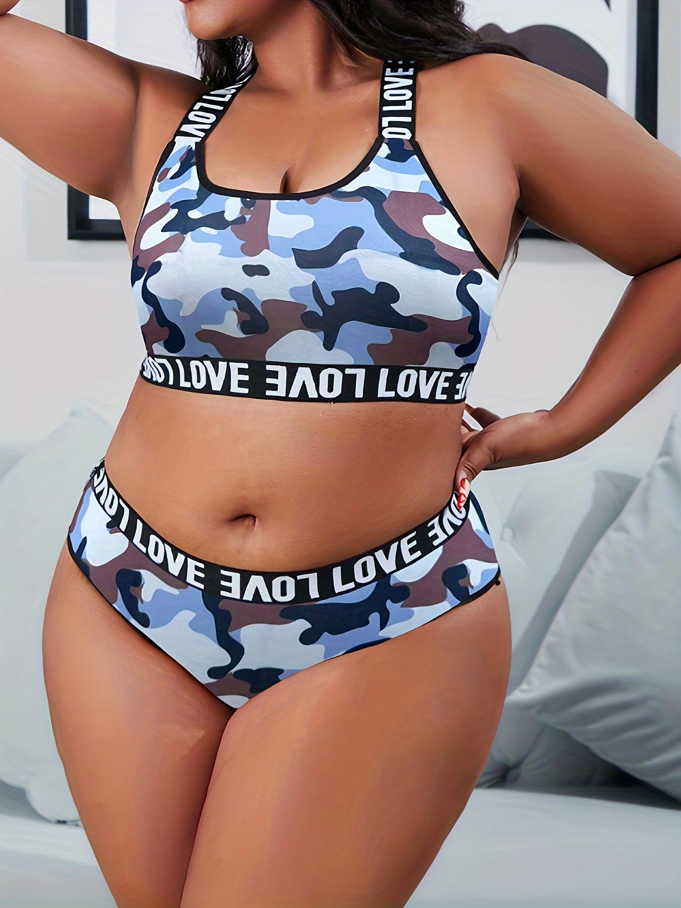  Camo Print Sports Lingerie Set