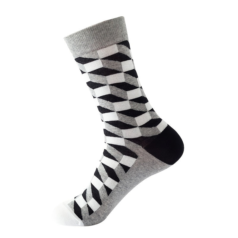 Diamond Pattern Cotton Mid Calf Socks