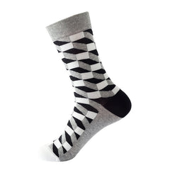 Diamond Pattern Cotton Mid Calf Socks