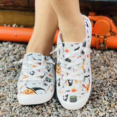 Women's Pumpkin Printed Lace-Up Low Round Toe Casual Shoes