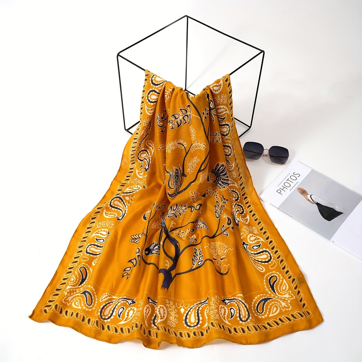 Vintage Paisley Tree Print Scarf Boho Brown Shawl
