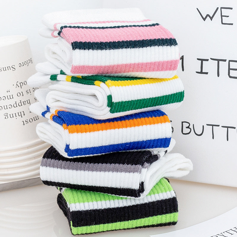 5 Pairs Women's Striped Mid Tube Socks