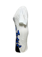  Colorblock Butterfly Print Short Sleeve V Neck Dress