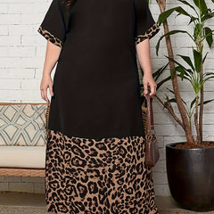  Colorblock Leopard Print Maxi Dress