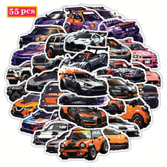 55 Colorful Pixelated Racing Car Stickers Self Adhesive Vinyl Decals