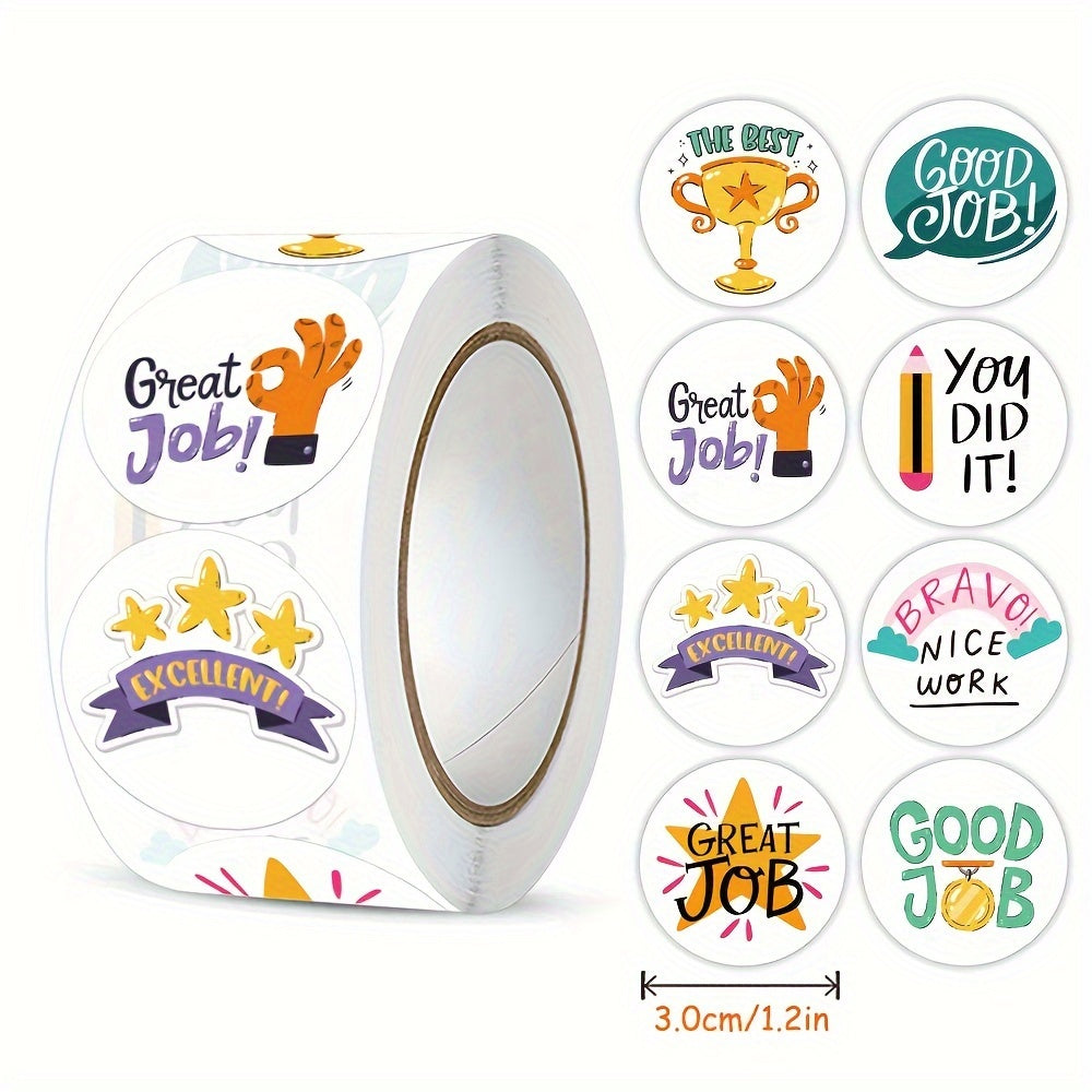 500pcs Motivational Reward Stickers Roll - Self Adhesive Labels