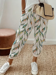 Women's Plus Floral Print Drawstring Elastic High Rise Trousers