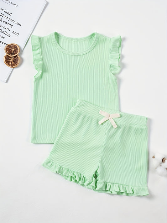 2Pcs Toddler Girls Summer Outfit Sleeveless Tops Shorts Set