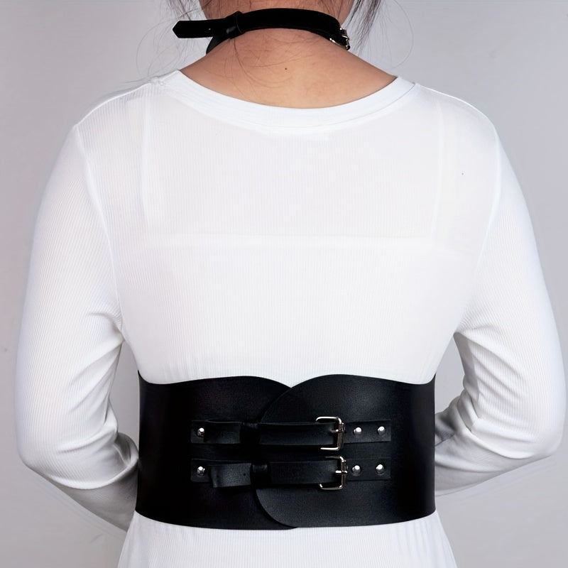 Gothic PU Leather Hollow Rivet Cage Bra Harness Belt Corset Waistband