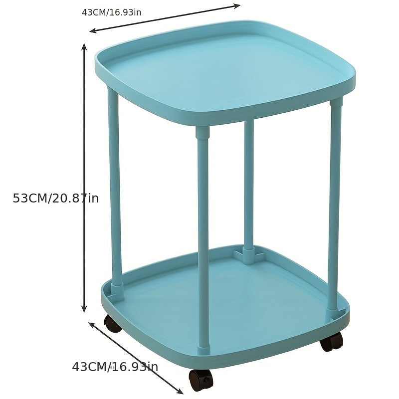 Mobile End Table With Wheels Double Layer Tray Table