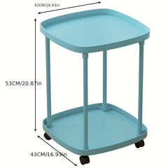 Mobile End Table With Wheels Double Layer Tray Table